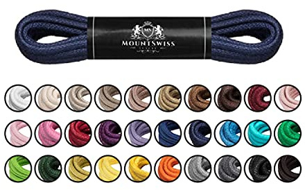 Mount Swiss Luxury Schuhbänder I Wasserabweisende und reißfeste Schnürsenkel rund ø 2-3 mm aus feiner Baumwolle/gewachst Farbe: Navy, Länge: 75 cm