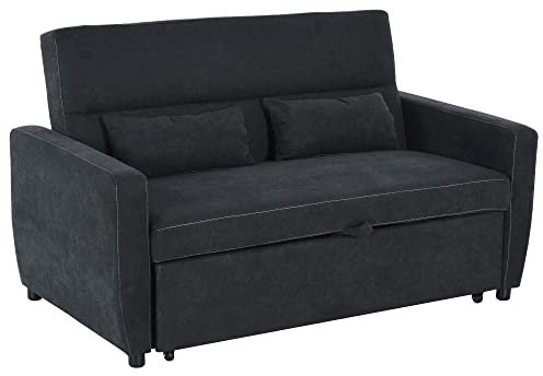 HOMCOM Schlafsofa, 2-Sitzer Sofa mit Schlaffunktion, Verstellbare Rückenlehne, Couch mit Kissen, Samtoptik, Schlafcouch für Wohnzimmer, Gästezimmer, Schwarz