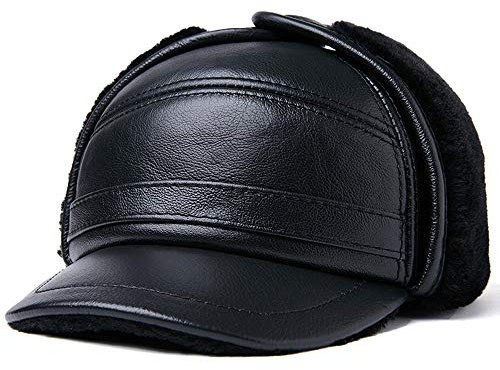 DongBao Herren Winter Schiebermütze mit Ohrenklappen,Warm Baseball Kappe mit Ohrenschutz, Leder Fliegermützen