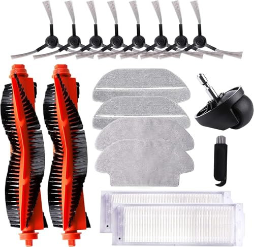 Repuestos Compatibles para Xiaomi Robot Vacuum S12 / T12, para Xiaomi Mi Robot Vacuum Mop 2S Accesorios, 2 cepillos centrales, 4 toallitas, 8 cepillos Laterales, 2 filtros HEPA, 1 Rueda de Repuesto