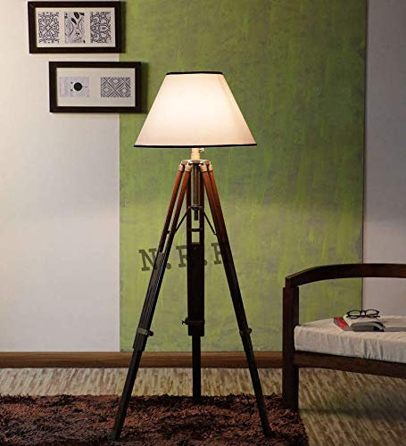 Lámpara de pie con trípode antiguo, soporte de madera marrón (sin sombra) de 60 pulgadas de altura para decoración de sala de estar