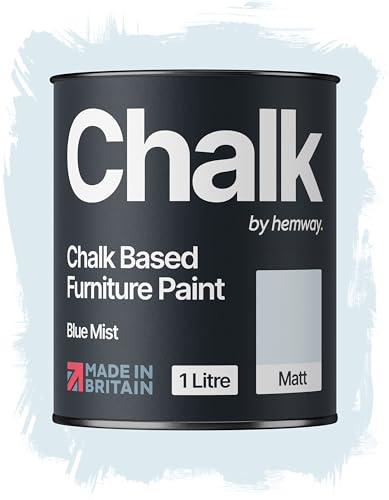 Hemway Chalk Based Furniture Paint, Blue Mist 1L, Matt Finish | Shabby Chic, Chalk Paint Furniture & Walls, Quick Dry & 1 Coat