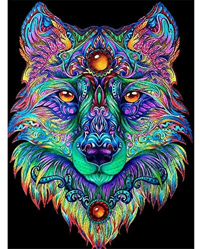 YINGXIN88 5D Diamond Painting Full Set,Diamant Painting Bilder mit Werkzeuge,Diamant Malerei für Haus, Wand und Eingang DekorationenBunter Wolf-50x70cm