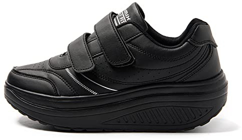 Scarpe Basculanti Donna con Strappo Scarpe Dimagranti Ortopediche per Camminata e Passeggio Comode e Antiscivolo per Anziani e Lavoro Sneakers Sportive da Ginnastica Firness SD2656 Nero 36