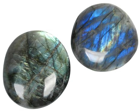 2 Pièces Pierre de Poche Labradorite, Labradorite Naturelle Polie, Pierres de Paume Lisses pour Décoration, Collection & Cadeau