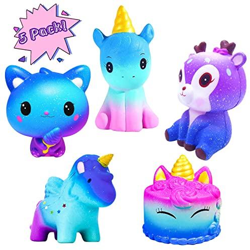 ariel-gxr Squishies giocattoli, Squishy Slow Rising Toys Galaxy Jumbo Squishies, confezione di stress relief profumata, inclusi cervo dente-panda-unicorno per bambini e adulti