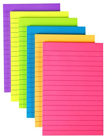 4 in x 6 in Lined Sticky Notes for Post,6 Bright Colors Self-Stick Notes, 45 Sheets Per Pad, 6 Pads, 270 Sheets Total