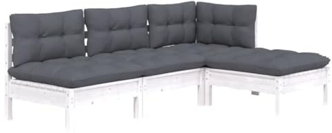 vidaXL Loungegrupp med dynor 4 delar vit massiv furu, trädgårdsgrupp, soffgrupp, soffa, trädgårdsgrupper, soffgrupper, soffor, utesoffa, utesoffor