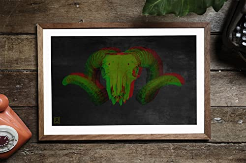 Rams Skull through 3D Glasses A3 A4 Matte Fine Art Print. Skull Horror Graffiti Gothic Modernist Scary Sexy Cool (A3)