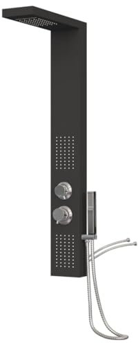 vidaXL Sistema de Panel de Ducha Torre Aseo Cuarto de Baño Inodoro Alcachofa Cascada Chorros de Masaje Termostato Moderno Aluminio Negro