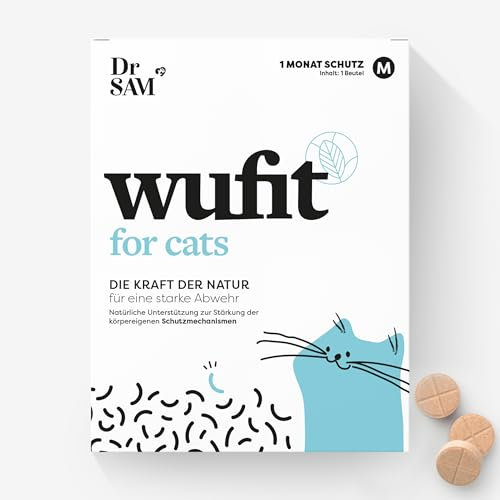 Dr. SAM wufit Cats - Wurmkur sekundierende Tabletten für Katzen, 100% pflanzlich, als Unterstützung der natürlichen Magen-Darm-Funktion, für Katzen über 5kg (1-Monatspackung)