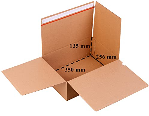 smiley pack 30 Stück Automatikboden Karton 350 x 256 x 135 mm Fix Aufrichtekarton mit Selbstklebeverschluss und Aufreißfaden Versandschachtel Versandkarton Verpackungskarton Versandbox