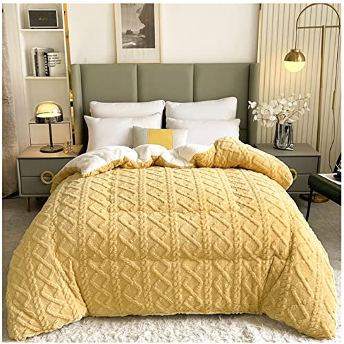 Steppdecke, Winter Baumwolle Bettdecke, Verdicken Sie Lamm Kaschmir Decke Winter Weiche Warme Bettdecke Bettwäsche, Superweiche Bettdecke für Doppelbett, für alle Jahreszeiten (Gelb,180×220CM-4.5kg)