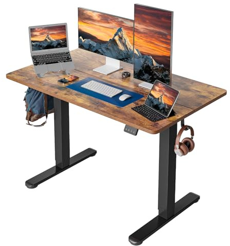 Cubiker Adjustable Desk, 48 x 24 Inch Home Office Desk, Standing Desk with Splice Board, Rustic Brown Desktop