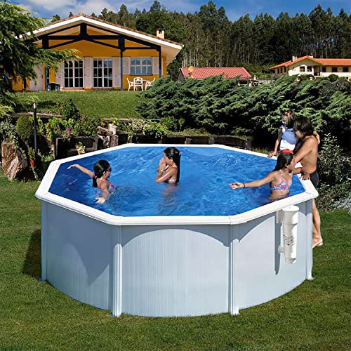 Paradies Pool® Gre GIANT rund 350x132cm (Ø x H), Komplettset, Stahlwandbecken weiss, Poolplane in blau 0,4mm, Handlauf extra breit, inkl. Skimmer-Set, Leiter, Unterlegvlies, Filteranlage, Swimmingpool