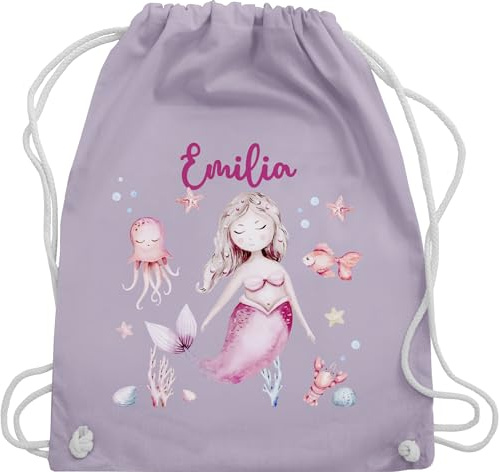 Turnbeutel Rucksack - Meerjungfrau Nymphe Nixe - Unisize - Pastell Lila - meerjungfrau-rucksack meerjungfrauen nymph beutel mädchen mermaid motiv beuteltasche personalisierte und eigenem