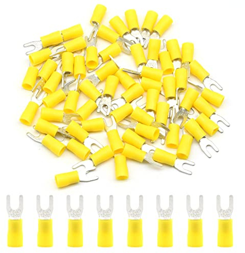 Hocansen 50 piezas de conectores de horquilla Crimpadora Crimp Terminal Set Terminales de horquilla aislados Conector de Crimp para Horquilla para Cables Eléctricos (PFY/M4)