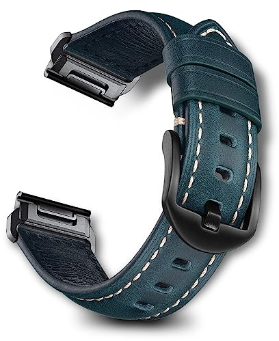 RoYiio Bracelet pour Garmin Fenix 8 47 mm/7 Pro/6 Pro/Quatix 8 47mm/Quatix 7Pro/Tactix 8 47mm Bracelet Rechange en Cuir Ciré à l'huile pour Descent G2/Fenix E/Marq/Epix 2 (QuickFit 22mm, Bleu)