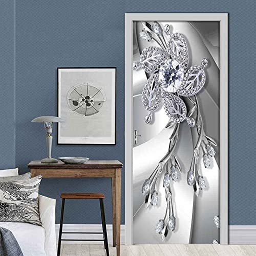 Türtapete Selbstklebend 3D Diamantschmuck Blume 90 X 200 Cm Das Paket Enthält Zwei Teile - Türposter Fototapete Für Tür Wohnzimmer Küche Badezimmer Türaufkleber Türfolie Uv-Beständig Montagefertig Ha