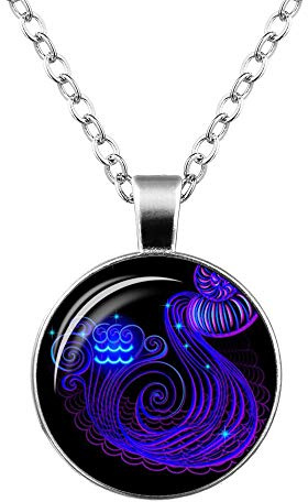 Sternbild-Halskette – 12 Sternzeichen-Halskette, Glasanhänger, Anhänger-Halskette, Edelstein-Halskette, Edelstein-Anhänger Mit Einzigartigem Astrologischen Muster, Als Geschenk Für Frauen Und M