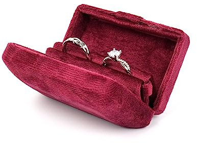 Yookin Ringschatulle aus Samt, Ringständer, Ringhalter, Hochzeit, Valentinstag, Verlobung, Anträge, Ringausstellungsbox, Doppelringe-Aufbewahrungsbox (rot)