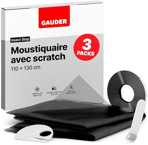 GAUDER Mosquitera para Ventana - Red Anti-Insectos con Cierre de Gancho y Bucle - Protección Adhesiva contra Mosquitos - Malla Autoadhesiva (3 Piezas - 110 x 130 cm - Negra)