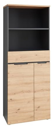 Lomadox Aktenschrank mit offenen Fächern, 75cm breit, Graphit mit Eiche