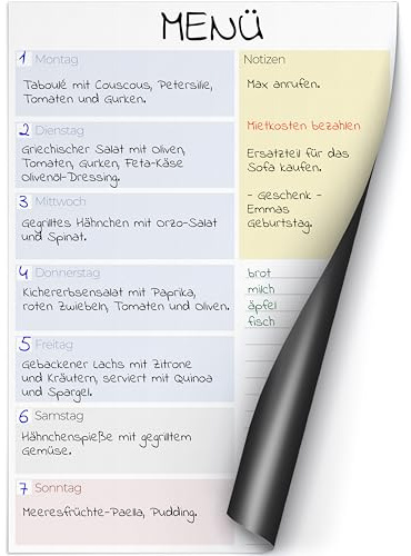 PACKLIST® Magnetischer Wochenplaner A4 Kühlschrank – Abwischbares Whiteboard für die Küche – Magnettafel für Mahlzeiten, Termine & To-Dos – Wochenübersicht Magnetisch