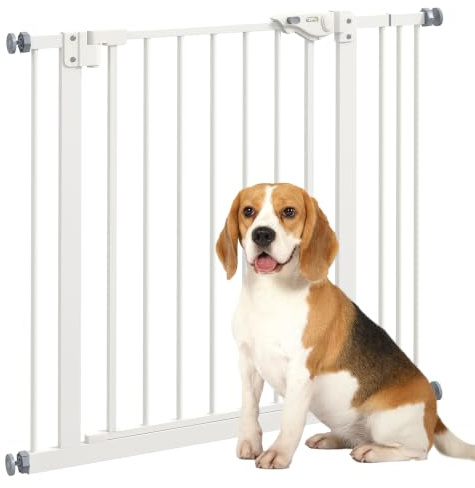PawHut Dog Gate Pressure Mount Auto Closing Door 74–87cm Openings White | Stair Gate for Doorways, Hallways, One Hand Operate, Two Way Open