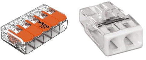 WAGO Verbindungsklemmen 221-415 | 5 Leiter, bis 4 mm², 25 Stück & Verbindungsklemmen 2273-202 | 2 Leiter, bis 2,5 mm², 100 Stück