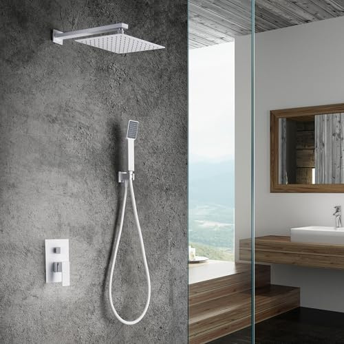 IMEX - Ducha Empotrada Monomando Blanca | Conjunto de Grifería Empotrado con Alcachofa y Rociador Antical Efecto Lluvia | Columna Ducha Empotrada en Latón y Acero Inox S.304 | Serie Dublín