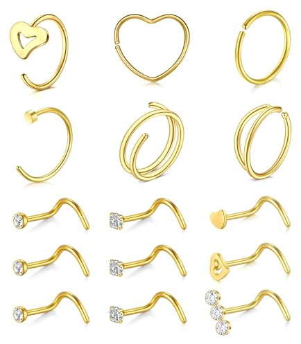 MODRSA 20G Nose & Ear Piercing Set Rings Studs Mix