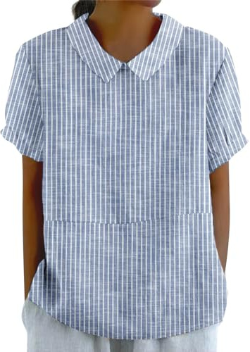 Cocila Damen Elegant Bluse Retro Gestreift Sommer T-Shirt Locker Freizeithemd Schmetterling Pailletten
