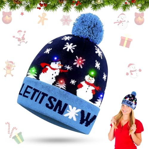 LED Weihnachtsmütze, LED Leuchten Hut Mütze Stricken, Weihnachtsmütze Kinder Bunt, Weihnachtsmützen, Weihnachtsmann Mütze mit Licht, Nikolausmütze, Warme Neuheit Weihnachten Hut für Kinder Erwachsene