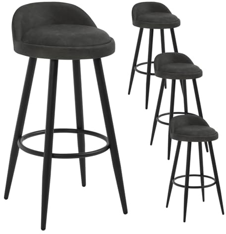 WOLTU Barhocker 4er Set, Barstuhl Küchenhocker, hoher Hocker mit Rückenlehne Fußstütze, aus Kunstleder Metall, für Bars Theken Bistros, Anthracite, BH327an-4