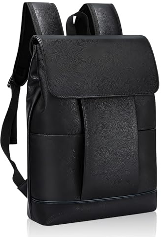Amexo Zaino per uomo e donna in pelle PU, extra grande, 15,6 pollici, laptop, zaino da lavoro, impermeabile, escursioni, tempo libero, nero