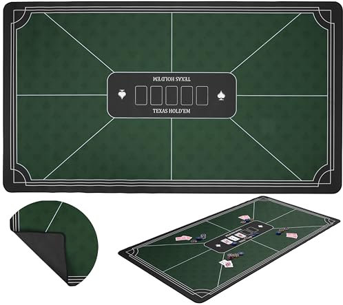 Engelhart - 320994 - Tapis de Poker Vert - Surface de Jeu de Poker antidérapante 140 cm x 80 cm - Epaisseur: 3mm - Nappe imprimée Polyester et Caoutchouc - Accessoires de Jeux de Casino