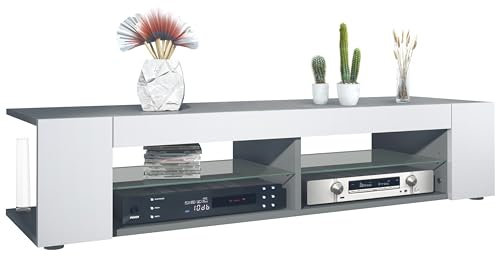 Vladon Lowboard Stream, TV-Kommode mit 4 offenen Fächern und Zierleisten, Anthrazit matt/Weiß matt (134,5 x 30,5 x 38,5 cm)