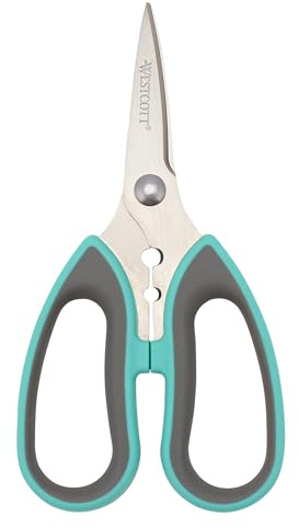 Westcott Titanium-Bonded Soft Handle Kitchen Shears for Herbs, Teal - 6.5-Inch Versatile Kitchen Shears with Precision Cutting Tips and Built-In Herb stripper for Easy Handling and Comfort