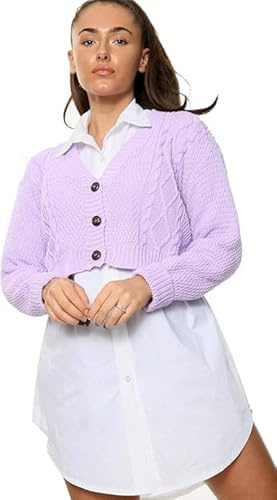 ZARVICZONIA Women's Long Sleeve 3-Button Chunky Cable Knit Cropped Cardigan - Stylish & Warm Grandad Bolero Sweater for Casual & Party Wear, Sizes 8-14