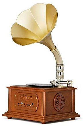 asdchZen Reproductor De Vinilo Vintage, Mini Fonógrafo Clásico Retro con Forma De Altavoz Estéreo, Sistema De Sonido, Caja De Música, Gramófono