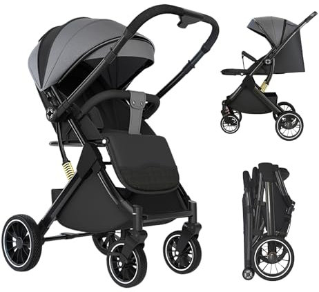 Cochecito Canne, Cochecito Bebe Ligero y Compacto, 3 posiciones de inclinación, 0 a 4 años (25 kg máx.), posición alargada, plegable con una mano, 4 ruedas con amortiguadores, con una gran cesta (Gris