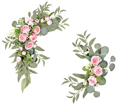 JYCRA 2 Stück Künstliche Hochzeitsbogen-Blumen, Künstliche Pfingstrosen-Blumengirlanden aus Seide mit Grünen Blättern, Blumenarrangements für Hochzeiten, Partys, Veranstaltungen,