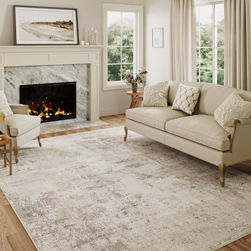 HUGEAR Vardagsrum Matta 150x210cm Beige Grå Modern Abstrakt Stor Mattor Halkfria Tvättbar Golvmatta Sovrum Matsal Kontor Sängmattor Barnrum Inomhusbruk Kort Lugg Carpet