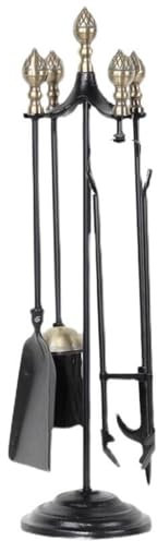 HSIRYAOHD Lot de 5 outils de cheminée classiques pour intérieur et extérieur – Pelle à tisonnier avec revêtement en poudre et brosse pour cheminée, ensemble de tisonnier pour cheminée