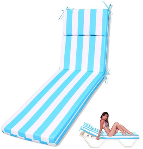 SmoothNovelty 1 Pcs Indoor Outdoor Chaise Lounge Cushions Sponge Bench Outdoor Furniture Chaise Cushions Patio Chair Furniture Replacement (Sky Blue and White Stripes)