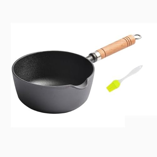 Gjutjärnskastrull – 16 cm non-stick liten mjölkkastrull med trähandtag för induktion, elektrisk och gashällar, obelagd grytpanna