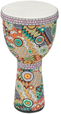 Afrikanische Perkussionsinstrumente Djembe Trommel Ziegenfell Trommelfell Buschtrommel, Anfänger Handbemaltes Muster Handtrommel(Large 8-inch PVC-A)
