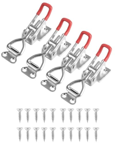4 Pcs Toggle Latch in Metallo - Serratura a Leva Regolabile con Chiusura Rapida, Capacità 100kg/220lbs - Gancio per Scatole Attrezzi/Armadi/Valigie - Ferro Zincato Antiruggine, Facile Montaggio
