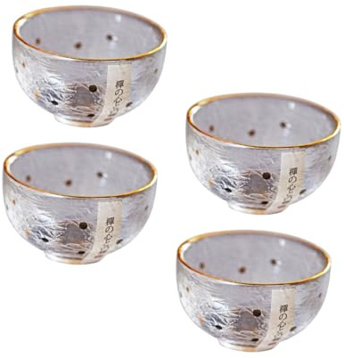 VALICLUD Set 4 Pezzi Tazze da tè in Stile Giapponese Bordo Dorato, Bicchieri per Sakè e Coppe Dessert in Vetro Resistente per Casa, Bar e Ristoranti Tematici